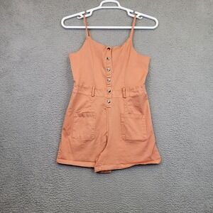 Justify Overalls Juniors Large Orange One Piece Outfit Shorts Spaghetti Straps